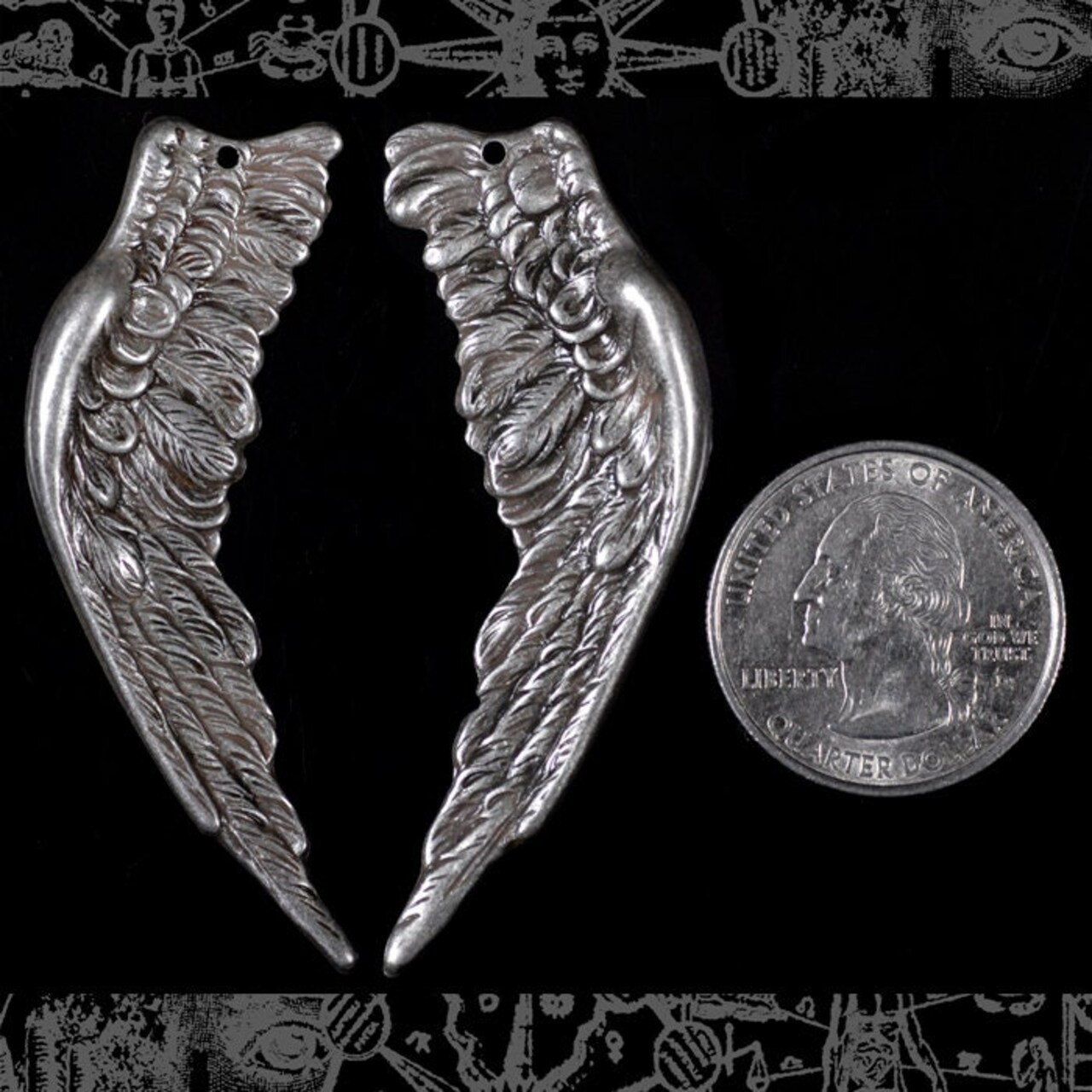Antiqued Silver Plated Brass Huge Angel Wing Charms Pendants - One Set of Wings - S-P54